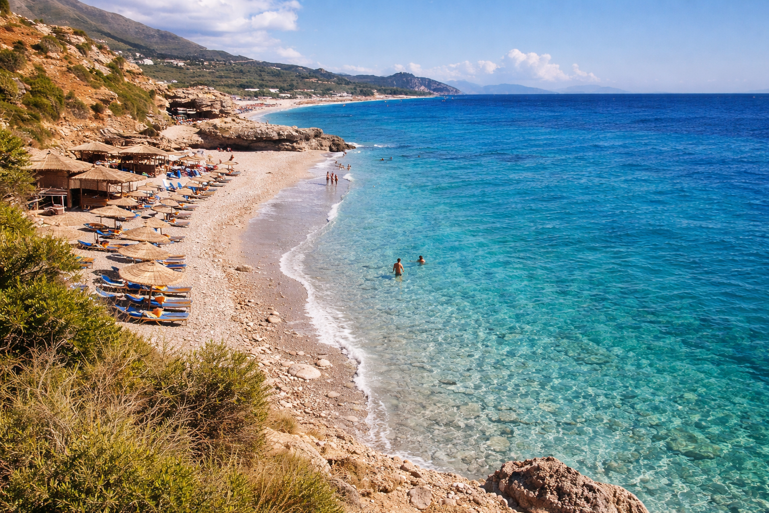 Dhërmi beach with white pebbles